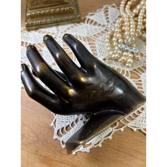 Vintage Metal Jewelry Display Hand – Mid Century Vanity Decor – Bronze Mannequin - Picture 12 of 13